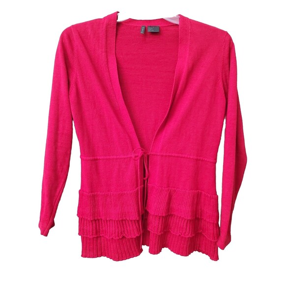 Etoile Linen Blend Red Tiered Cardigan Sweater with Tie Size Medium - Picture 1 of 5